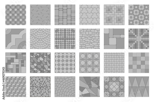Set of vector street pavements. Top view. Collection of seamless patterns. Paving slabs. View from above.