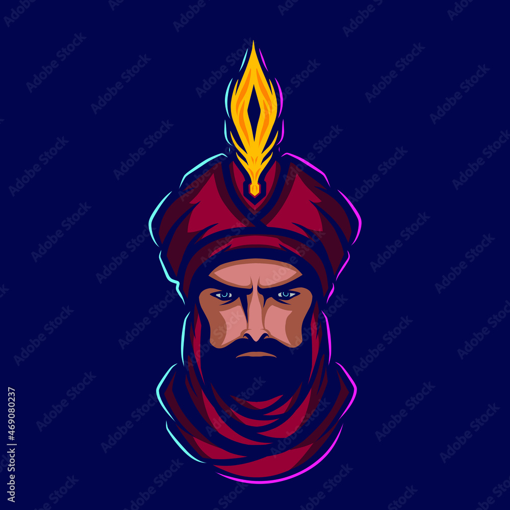 Sultan arabian king logo vector line neon art potrait colorful design with dark background. Abstract graphic illustration Sultan arabian king logo vector line neon art potrait colorful design with dark background. Abstract graphic illustration