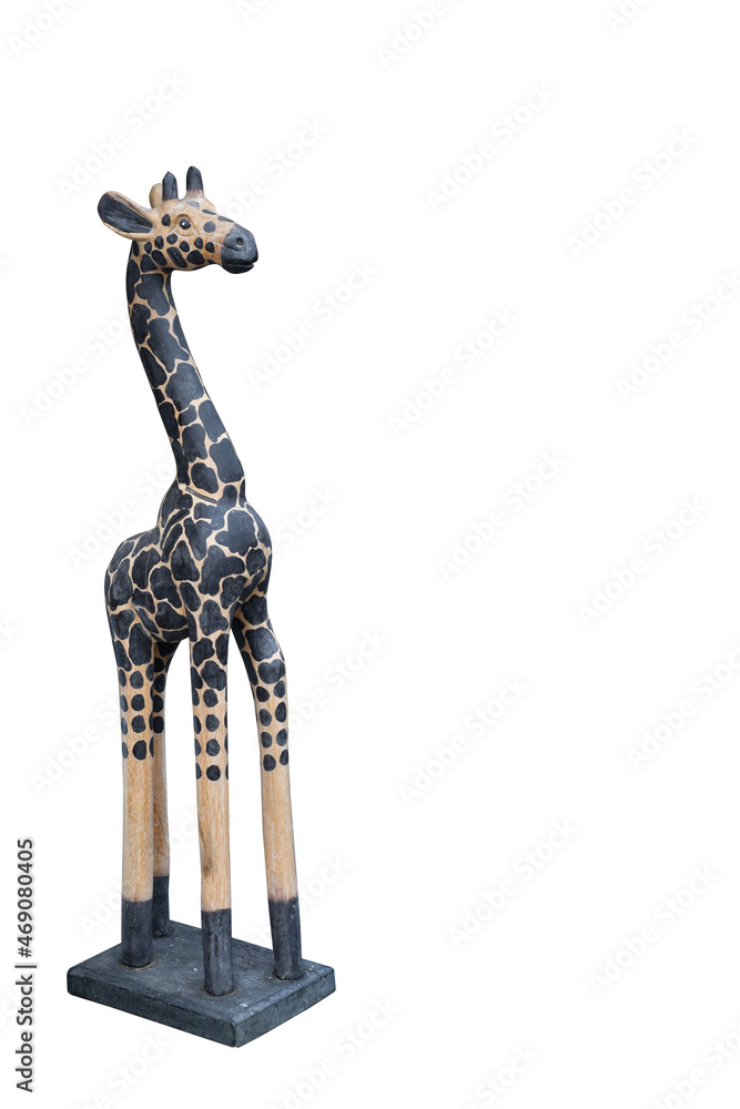 side view of wooden giraffe on white background, animal,decoration, object, copy space