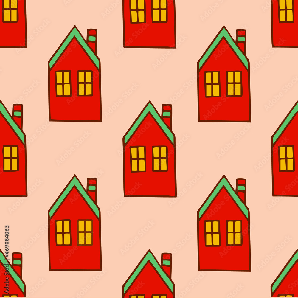 Christmas House Pattern Background. Social Media Post. Christmas Decoration Vector Illustration.