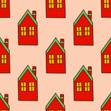 Christmas House Pattern Background. Social Media Post. Christmas Decoration Vector Illustration.