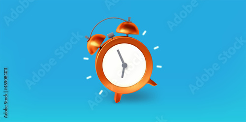 Wake up poster with alarm clock. Good morning. Alarming ring.