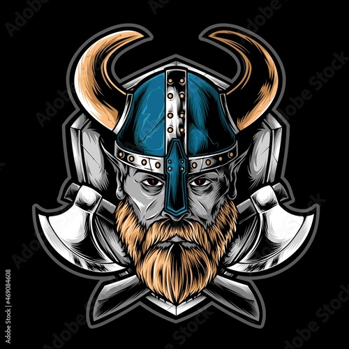 viking with axe and shield vector