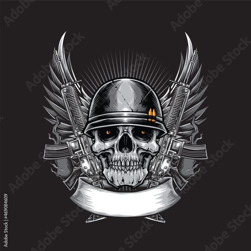 skull army with rifle for tshirt design