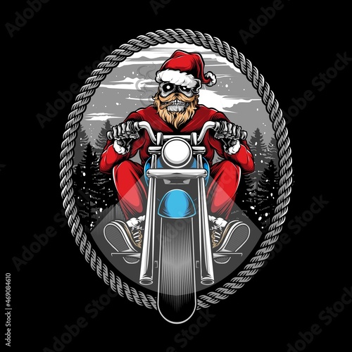 skull santa biker with motorcycle vector