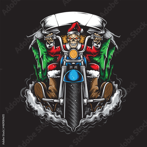 scary santa rides a motorcycle vector