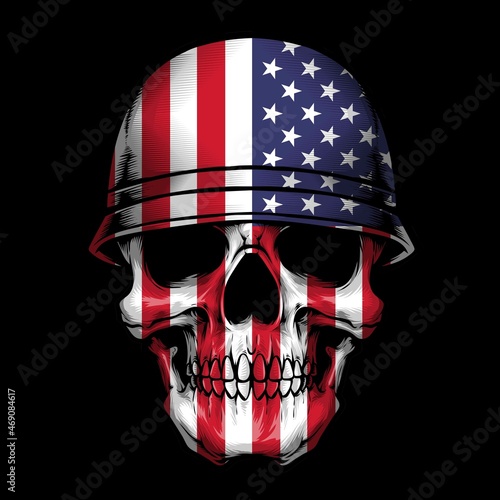 american flag inside skull vector