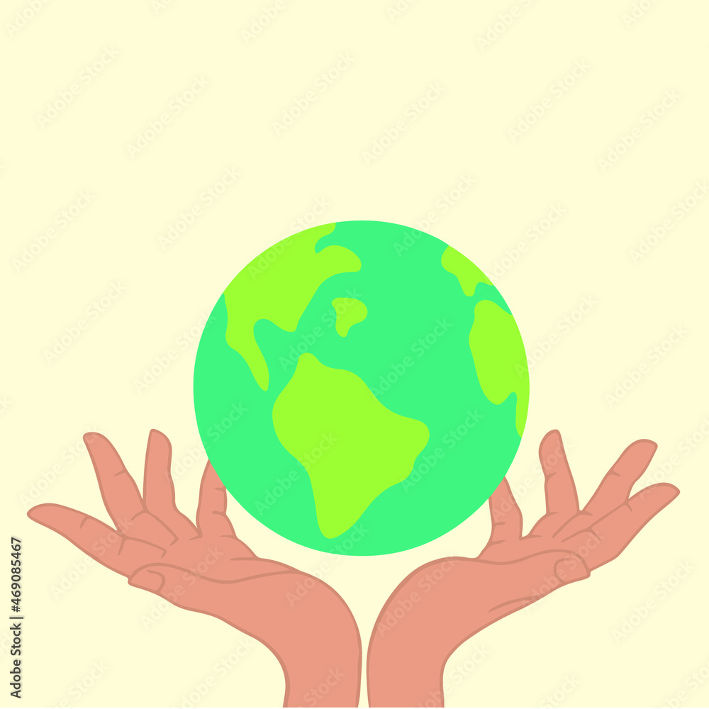 Hand Holding Earth Globe Icon Symbol. Save the Earth Design Concept. Flat Vector Illustration. Hand Holding Earth Globe Icon Symbol. Save the Earth Design Concept. Flat Vector Illustration.