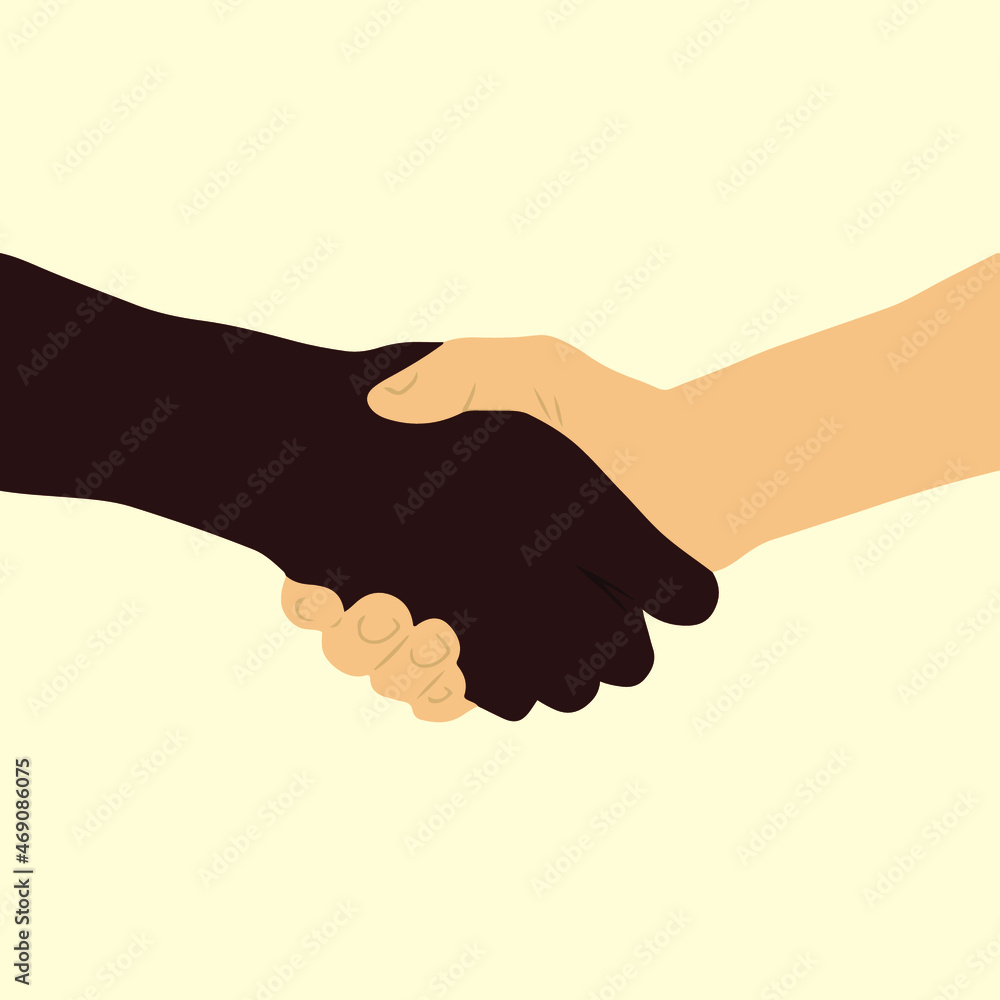 Two People with Different Skin Color Holding Each Other Hand on White Background. Hand Drawn Love Colored Flat Vector Illustration. Two People with Different Skin Color Holding Each Other Hand on White Background. Hand Drawn Love Colored Flat Vector Illustration.
