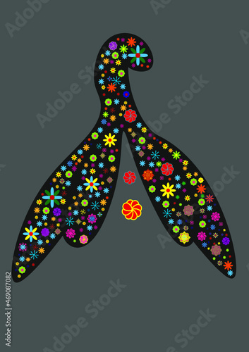 Reproductive system of the clitoris. Clitoral glans.Feminism theme and female genital organs. Clitoris image in the shape of a flower.