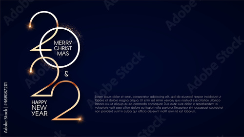 Happy new 2022 year Elegant gold text with light. Minimalistic text template.