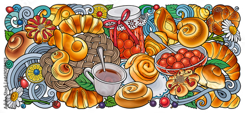 Food and drinks hand drawn vector doodles illustration.