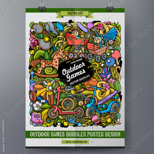 Cartoon vector doodle Toys poster template.