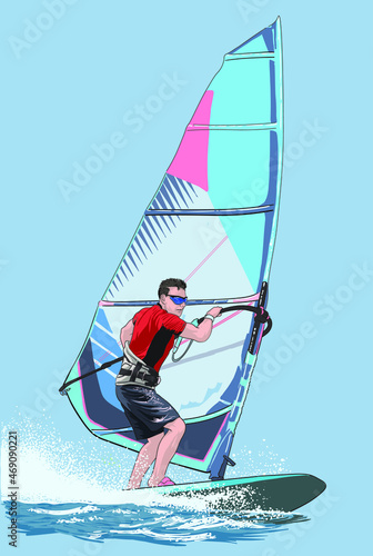 Windsurfing athlete pictures, extreme sport, art.illustration, vector