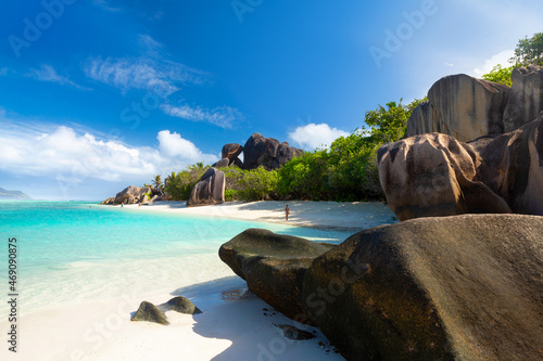 The most beautiful beach of Seychelles. Anse Source D'Argent, La Digue Island, Seychelles photo