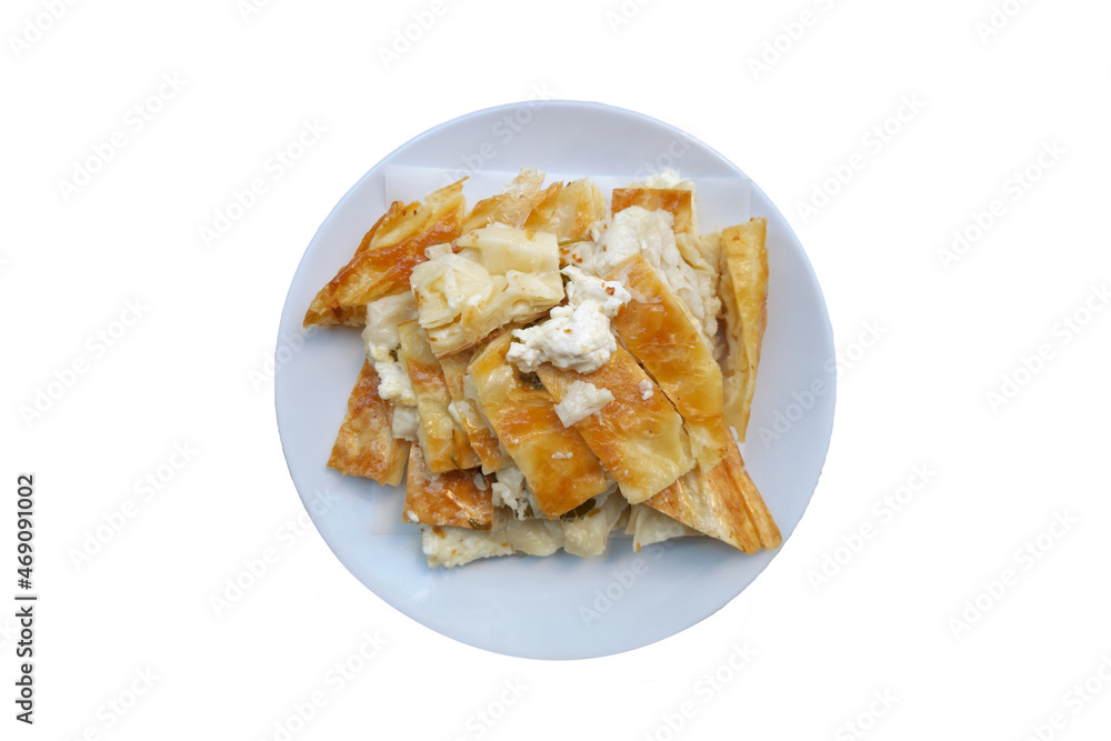 traditional turkish food borek on isolated white background. traditional turkish food borek on isolated white background.