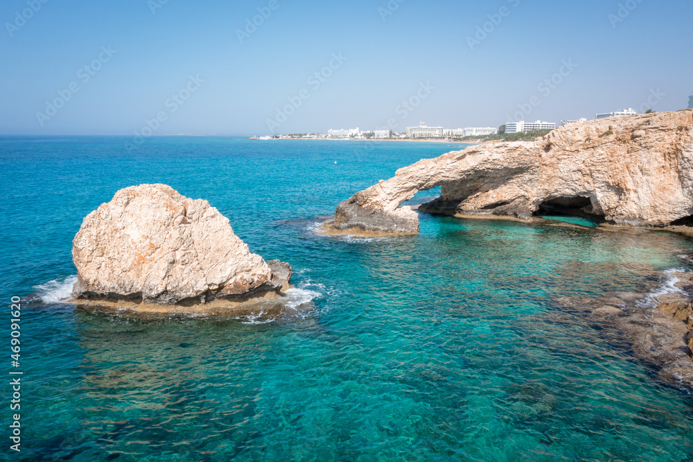 Summer seacape with bridge of love in Ayia Napa, Cyprus.