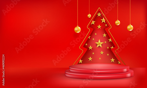 Merry Christmas and happy new year. Vector illustration. Podium and decoration background.