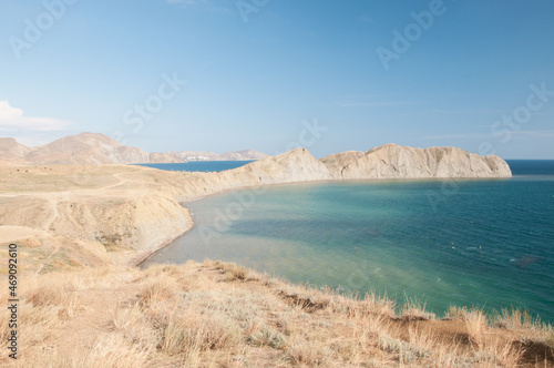 Black Sea coast with Chameleon cape near Koktebel resort village in autumn, eastern Crimea, Russian Federation