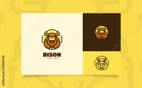 Cute bison cartoon logo illustration circle