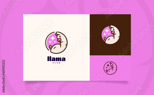 Cute llama cartoon logo illustration circle