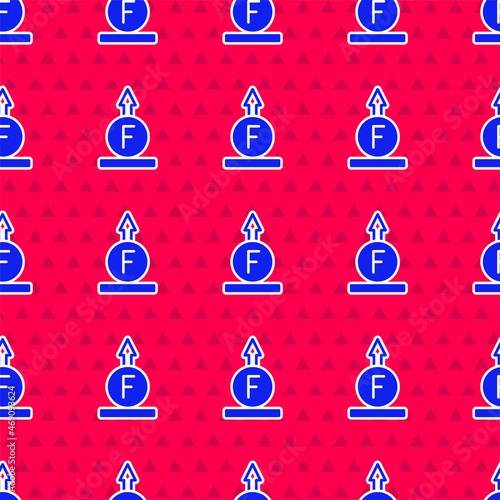 Blue Force of physic formula calculation icon isolated seamless pattern on red background. Vector photo