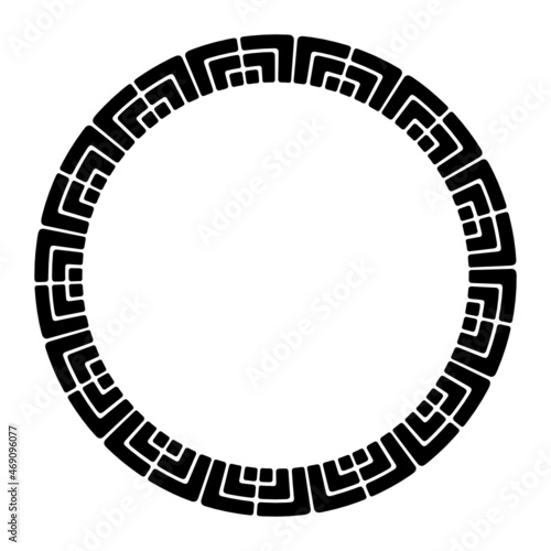 Abstract round meander  circular geometric ornament with blocks. Decorative frame  isolated on white background. Place for text. Vector monochrome illustration for invitations  greeting cards.