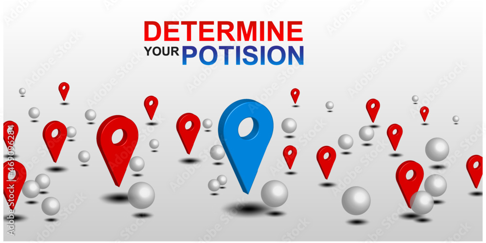 Illustration 3D Maps and Ball. Determine Your Potision