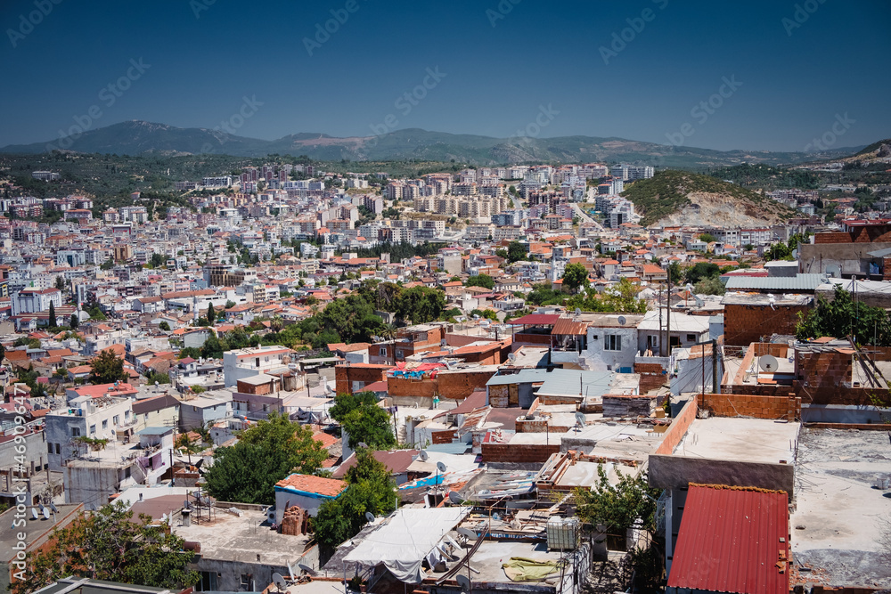Panorama of the resort town of Kusadasi in Turkey. City and port view Panorama of the resort town of Kusadasi in Turkey. City and port view