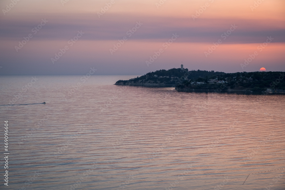 A beautiful sunset over the Pigeon Island in Kusadasi, Turkey