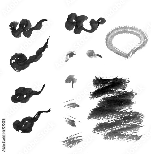 毛筆で書いた墨の素材のセット