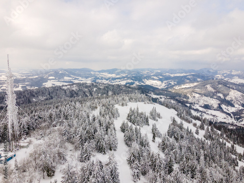 aerial view of trostyan ski mountain in ukraine carpathian mountain photo