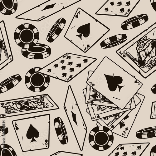 Gambling monochrome vintage seamless pattern