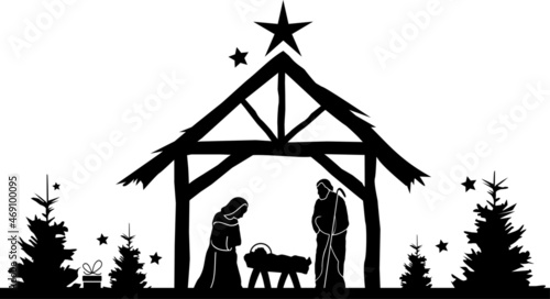 Christmas crib baby vector silhouette