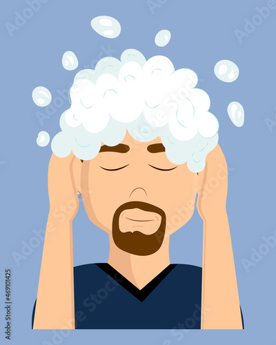 An adult man washes his hair with shampoo. Personal care, facial care, cosmetic procedure, at a beauty doctor