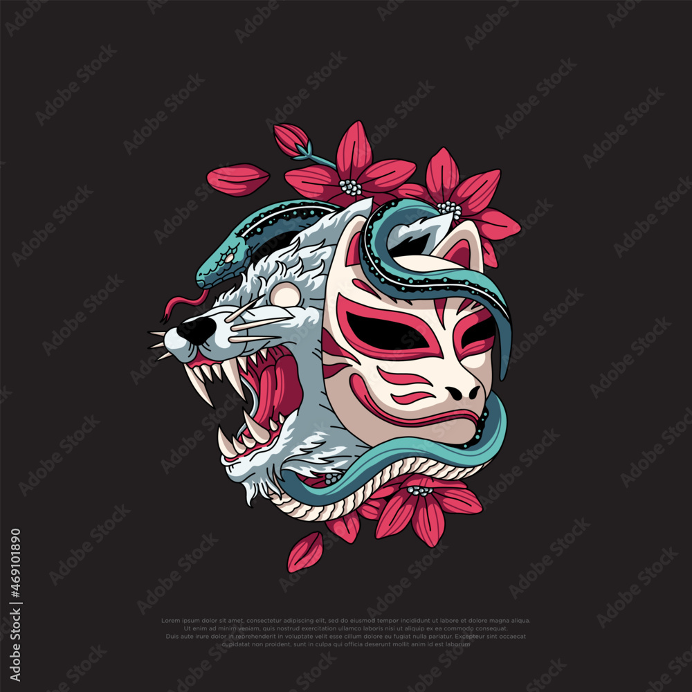 Fototapeta premium japanese kitsune wolf vector illustration design