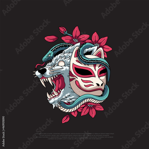 japanese kitsune wolf vector illustration design
