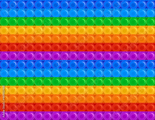 Popit, fidget sensory game, toy seamless pattern print, background. Rainbow anti stress pop it fidgeting texture illustration