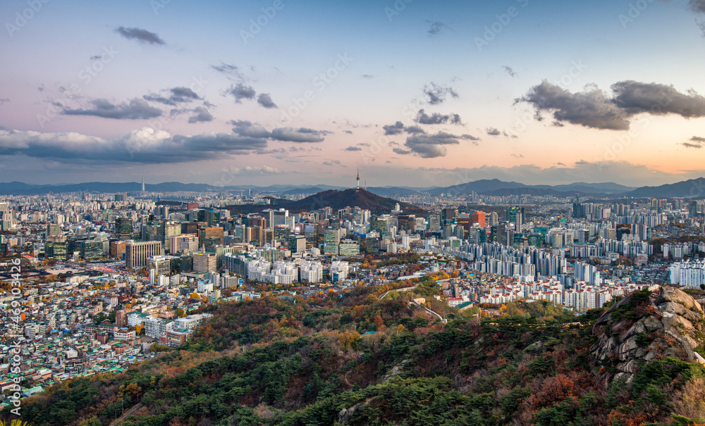 View of Seoul city in Autumn South Korea.