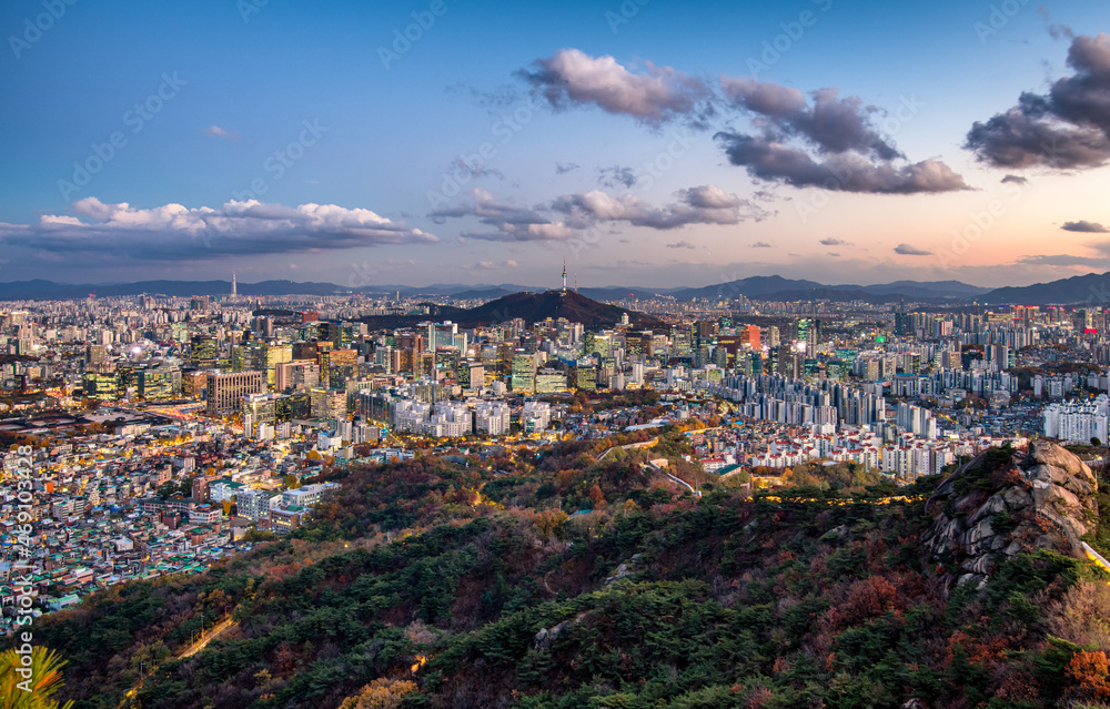 View of Seoul city in autumn, South Korea.
