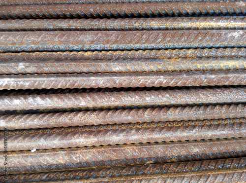 SELANGOR, MALAYSIA -MAY 13, 2016: Hot rolled deformed steel bars or steel reinforcement bars used at the construction site to strengthen concrete. It is shaped to follow the engineer's design.