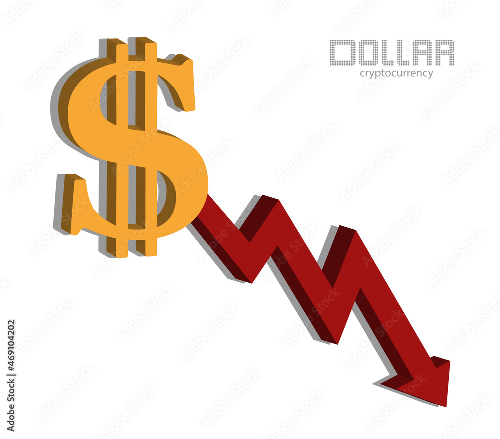 Dollar and chart, currency decline, money icon vector Dollar and chart, currency decline, money icon vector