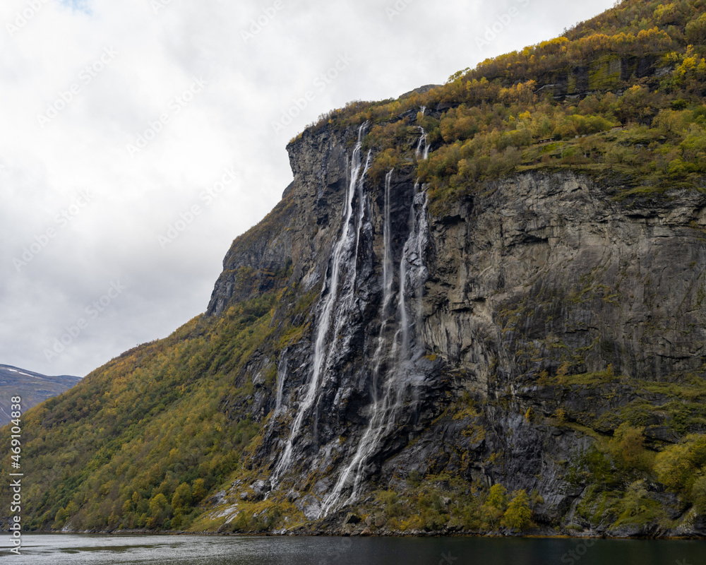 The Seven Sisters waterfall (Norwegian: De Syv Søstrene, Knivsflåfossen) located along the Geirangerfjorden in Stranda Municipality in Møre og Romsdal county, Norway