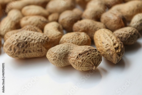 peanut in a shell texture. food background of peanuts. Top view.