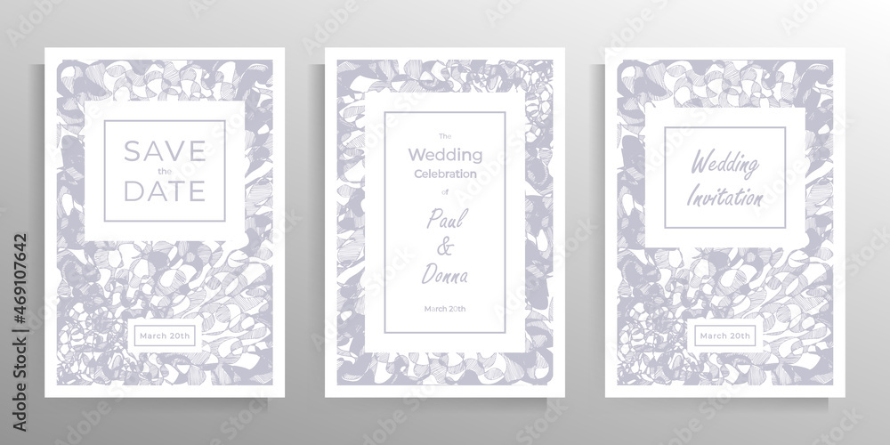 Wedding invitation design. A set of cards in pastel colors. Vector.