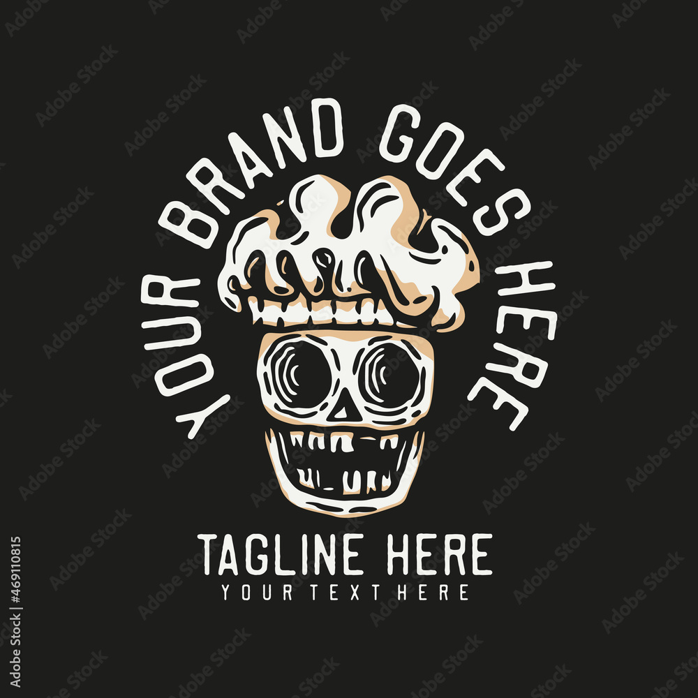 Fototapeta premium skull wearing chef hat vintage t shirt design template