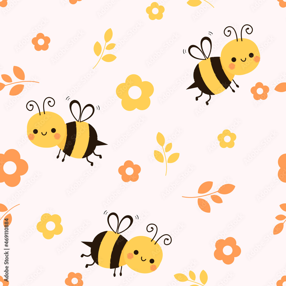 Seamless pattern with bee cartoons and little flower on pastel pink background vector illustration. Seamless pattern with bee cartoons and little flower on pastel pink background vector illustration.
