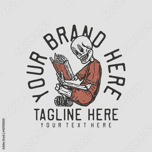 skeleton reading a book vintage t shirt design template