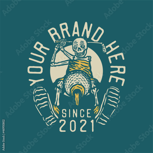 skeleton playing golf vintage t shirt design template