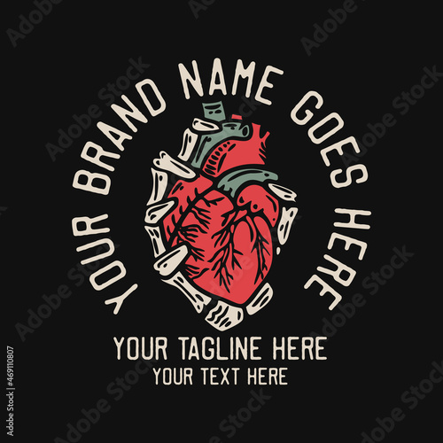 skeleton hand holding a heart vintage t shirt design template